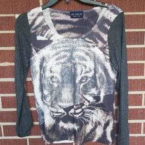 Long Sleeve Tiger  Print Shirt